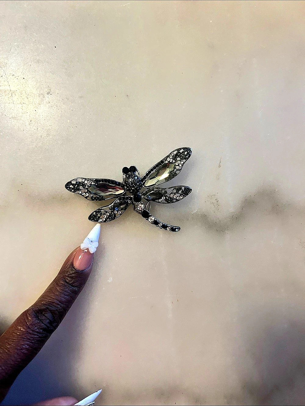 Dragonfly Rhinestone Brooch in Black & Silver Like New